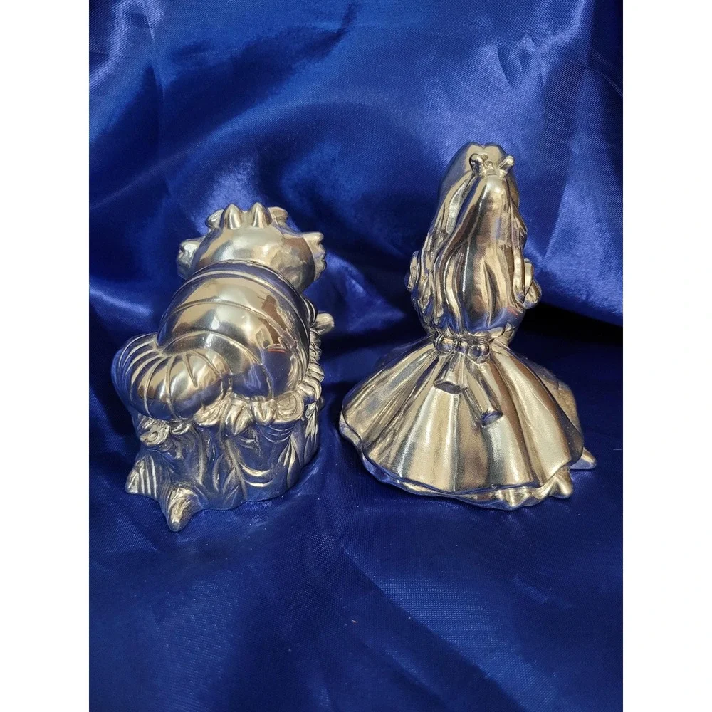 Disney Salt and Pepper Shakers Alice in Wonderland Cheshire Cat Silver Metal